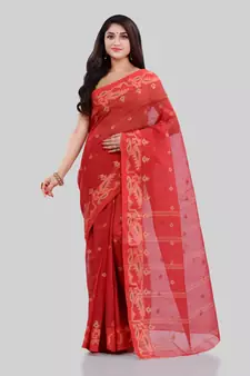 Red woven cotton saree 