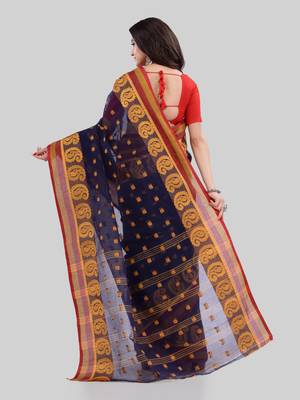 Blue woven cotton saree  3