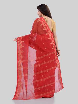 Red woven cotton saree  3