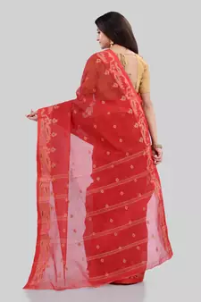 Red woven cotton saree 