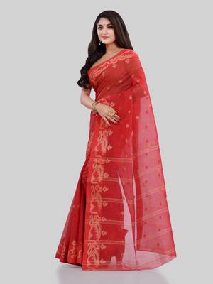 Red woven cotton saree  4