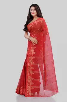 Red woven cotton saree 