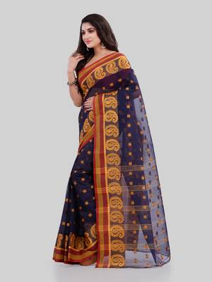 Blue woven cotton saree  4
