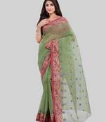 Green Woven Cotton Saree Without Blouse