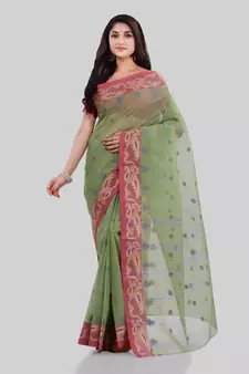 Green Woven Cotton Saree Without Blouse