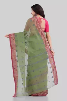 Green Woven Cotton Saree Without Blouse