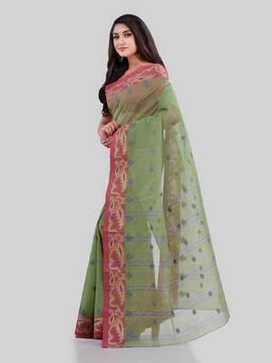 Green Woven Cotton Saree Without Blouse 4