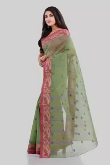 Green Woven Cotton Saree Without Blouse