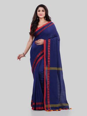 Blue woven cotton saree with blouse 1