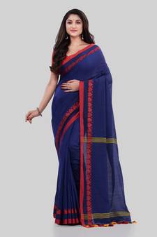 Blue woven cotton saree with blouse