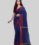Blue woven cotton saree with blouse