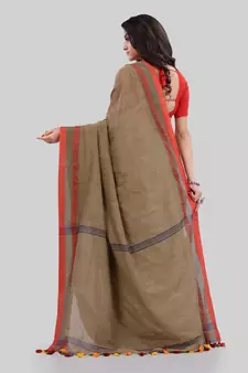 Tan woven cotton saree with blouse