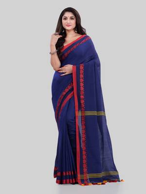 Blue woven cotton saree with blouse 2