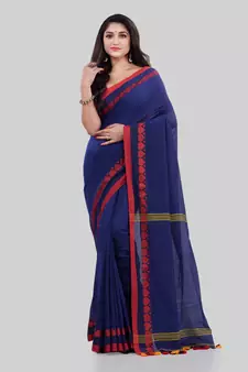 Blue woven cotton saree with blouse