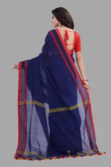 Blue woven cotton saree with blouse