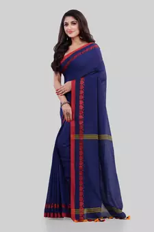 Blue woven cotton saree with blouse