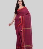 Maroon woven cotton saree with blouse