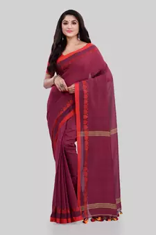 Maroon woven cotton saree with blouse