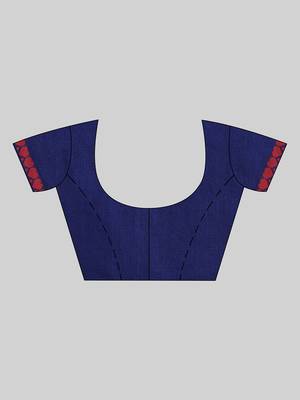 Blue woven cotton saree with blouse 5