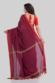 Maroon woven cotton saree with blouse