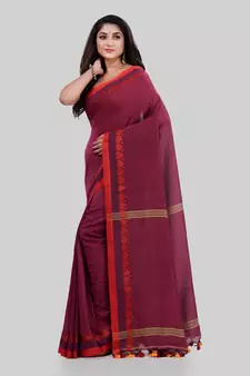 Maroon woven cotton saree with blouse