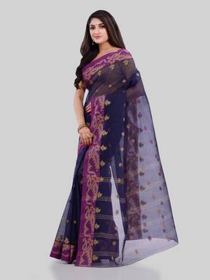 Blue woven cotton saree  4