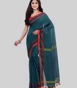 Green woven cotton saree with blouse