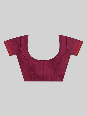 Maroon woven cotton saree with blouse 5