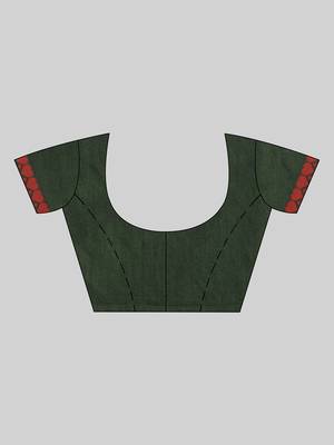 Dark green woven cotton saree with blouse 5
