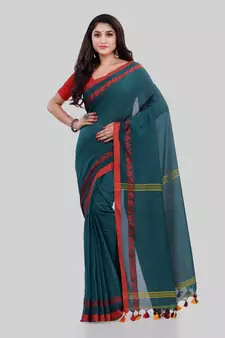 Green woven cotton saree with blouse