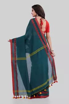 Green woven cotton saree with blouse
