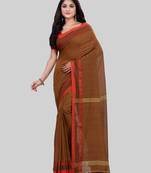 Brown woven cotton saree with blouse