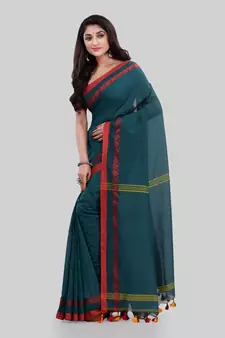 Green woven cotton saree with blouse