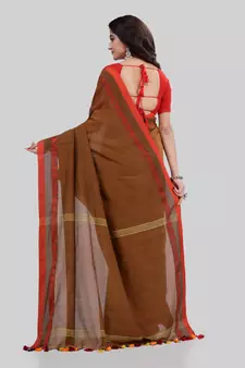 Brown woven cotton saree with blouse