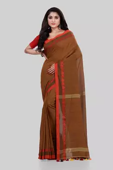 Brown woven cotton saree with blouse