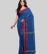 Blue woven cotton saree with blouse