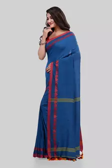 Blue woven cotton saree with blouse