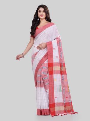 White woven cotton saree with blouse 1
