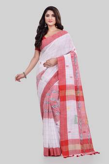 White woven cotton saree with blouse