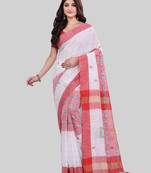 White woven cotton saree with blouse