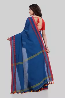 Blue woven cotton saree with blouse