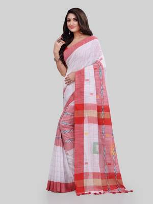 White woven cotton saree with blouse 2