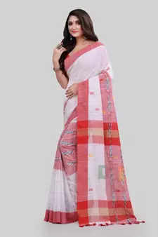 White woven cotton saree with blouse