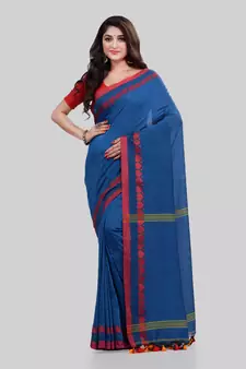 Blue woven cotton saree with blouse