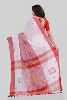 White woven cotton saree with blouse