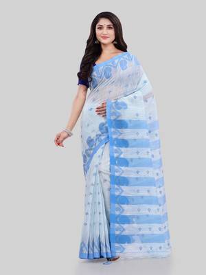 White woven cotton saree with blouse 1