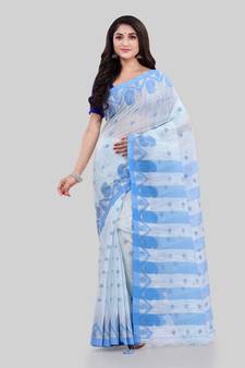 White woven cotton saree with blouse