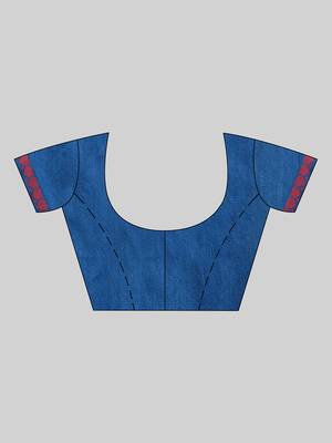 Blue woven cotton saree with blouse 5