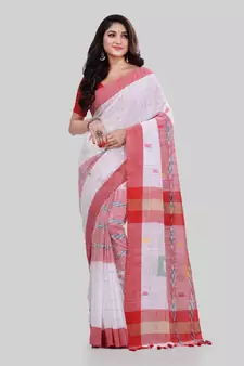 White woven cotton saree with blouse