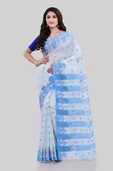 White woven cotton saree with blouse